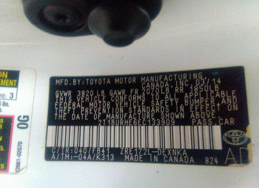 Photo 9 of 2014 Toyota Corolla LE (VIN 2T1BURHE6EC133909)
