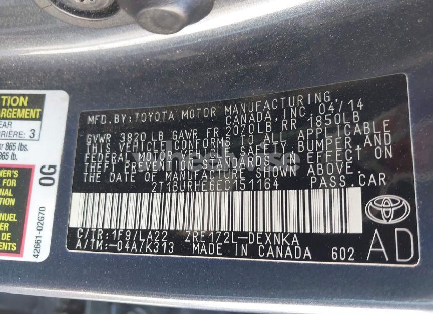 Photo 9 of 2014 Toyota Corolla L/LE/LE PLS/PRM/S/S PLS (VIN 2T1BURHE6EC151164)