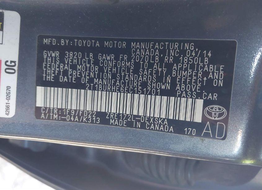 Photo 9 of 2014 Toyota Corolla S (VIN 2T1BURHE6EC151701)