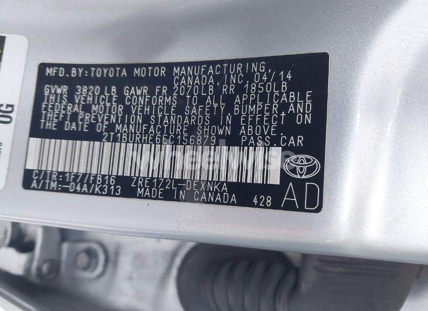 Photo 9 of 2014 Toyota Corolla LE (VIN 2T1BURHE6EC156879)