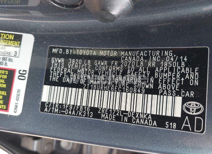 Photo 9 of 2014 Toyota Corolla LE (VIN 2T1BURHE6EC160849)