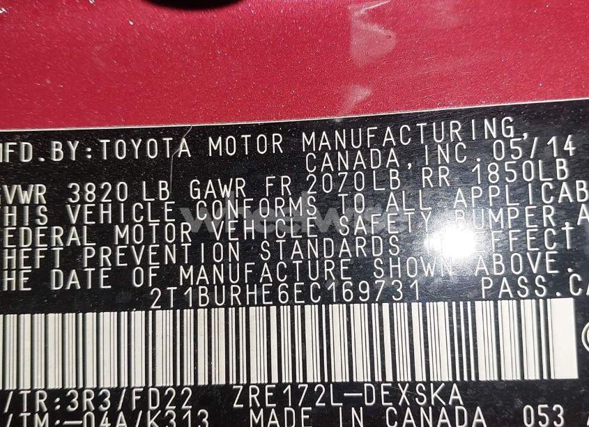 Photo 9 of 2014 Toyota Corolla S PLUS (VIN 2T1BURHE6EC169731)