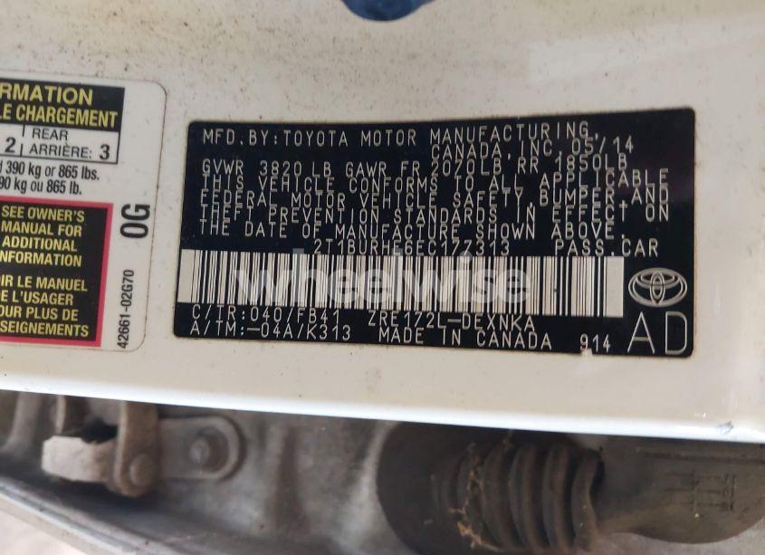 Photo 9 of 2014 Toyota Corolla LE (VIN 2T1BURHE6EC177313)