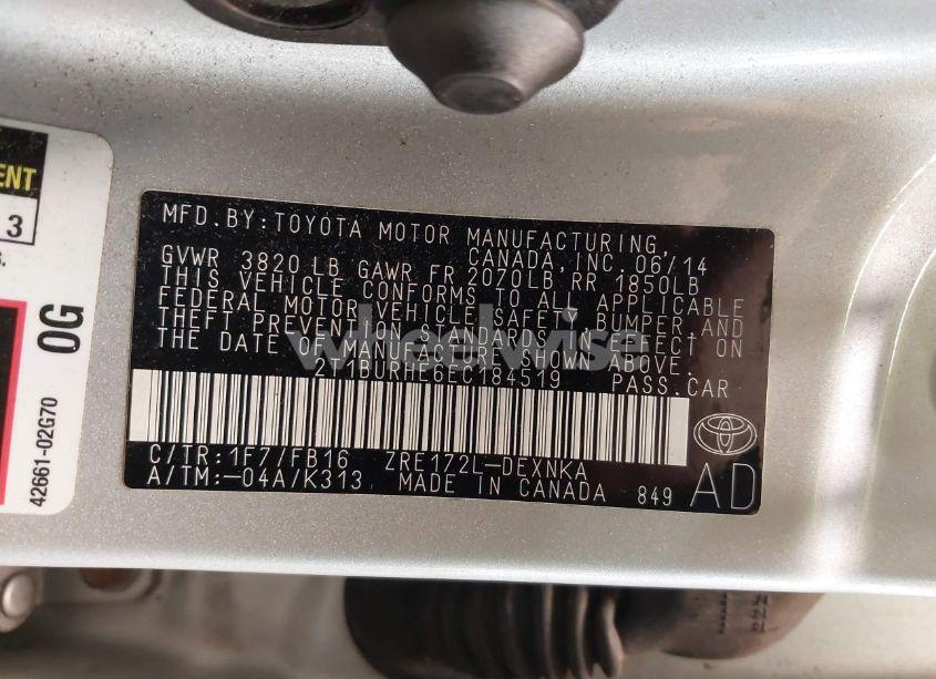 Photo 9 of 2014 Toyota Corolla LE (VIN 2T1BURHE6EC184519)