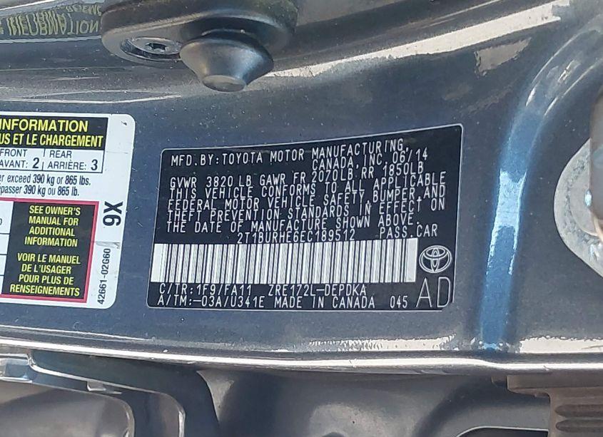 Photo 9 of 2014 Toyota Corolla L (VIN 2T1BURHE6EC189512)