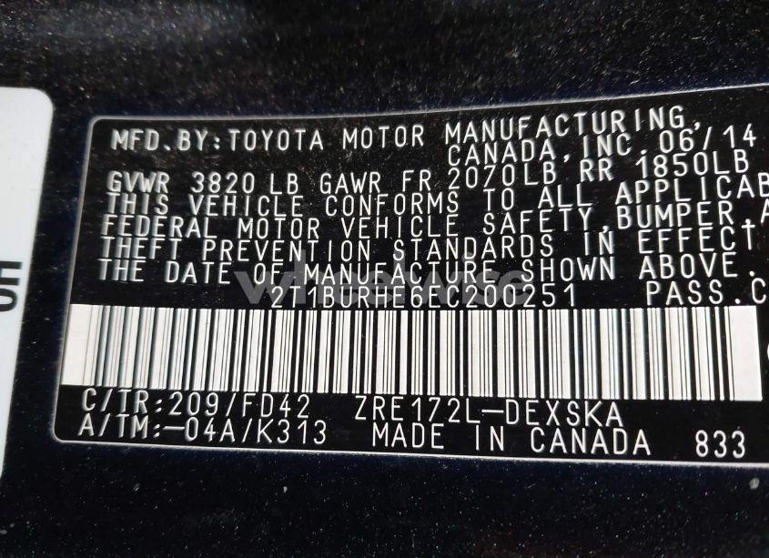 Photo 9 of 2014 Toyota Corolla S PLUS (VIN 2T1BURHE6EC200251)