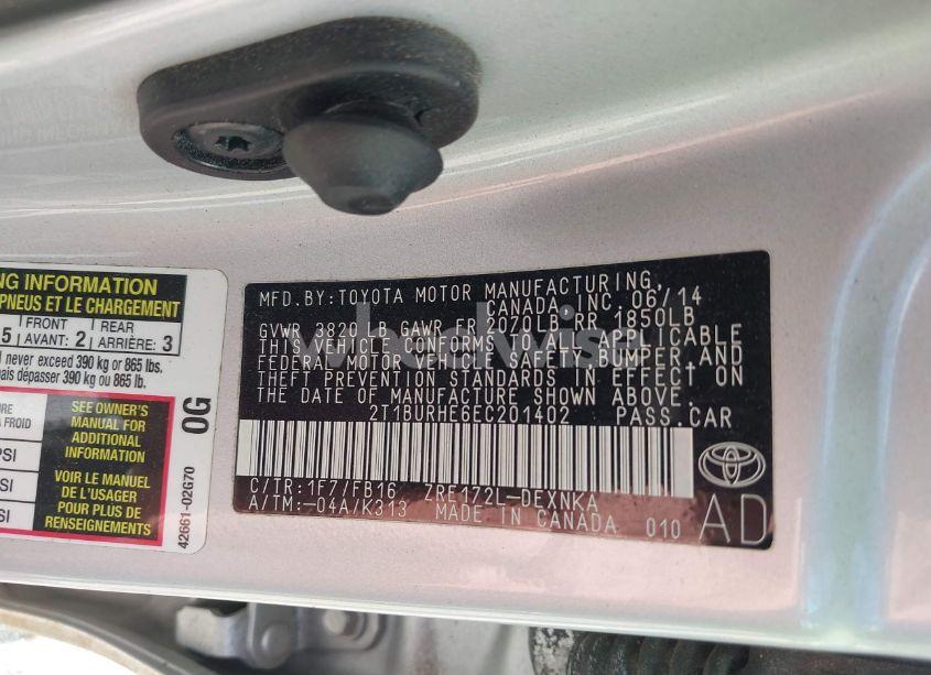 Photo 9 of 2014 Toyota Corolla L (VIN 2T1BURHE6EC201402)