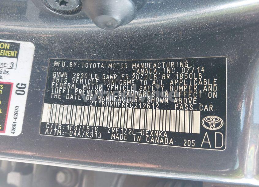Photo 9 of 2014 Toyota Corolla LE (VIN 2T1BURHE6EC212612)