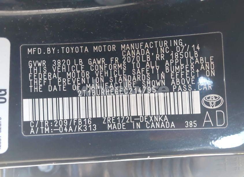 Photo 9 of 2014 Toyota Corolla LE (VIN 2T1BURHE6EC214795)