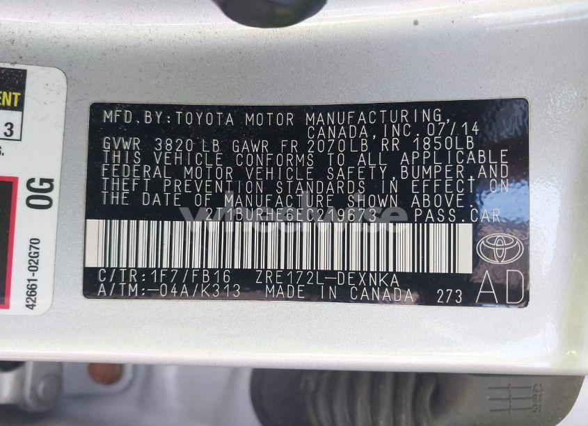 Photo 9 of 2014 Toyota Corolla LE (VIN 2T1BURHE6EC219673)