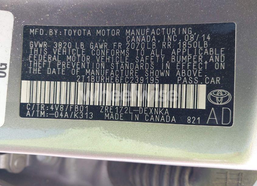 Photo 9 of 2015 Toyota Corolla LE (VIN 2T1BURHE6FC239195)