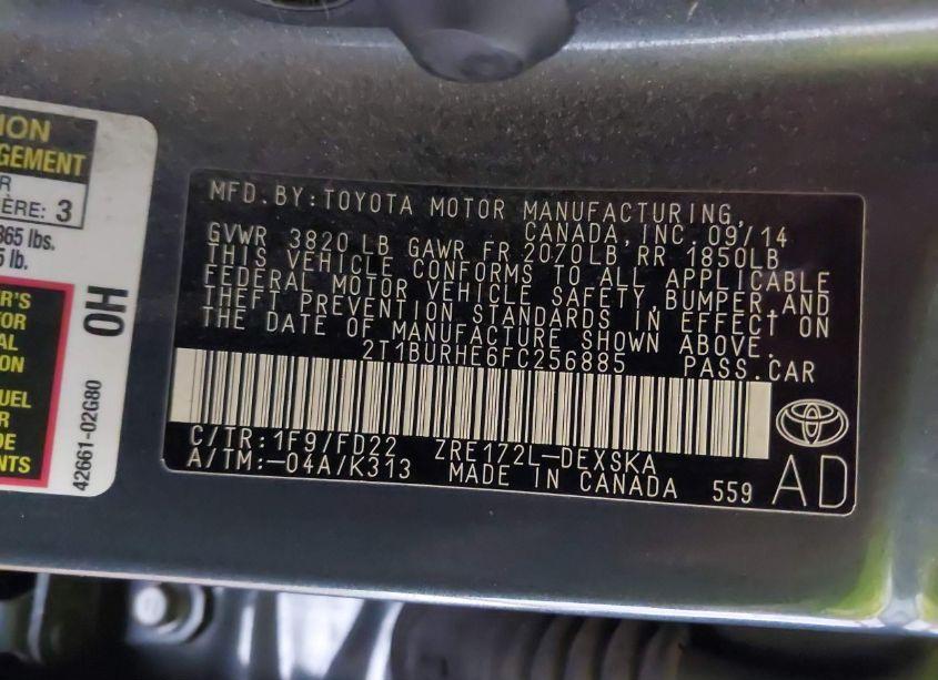 Photo 9 of 2015 Toyota Corolla S PLUS (VIN 2T1BURHE6FC256885)