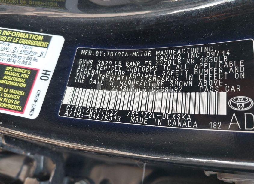 Photo 9 of 2015 Toyota Corolla S PLUS (VIN 2T1BURHE6FC268597)