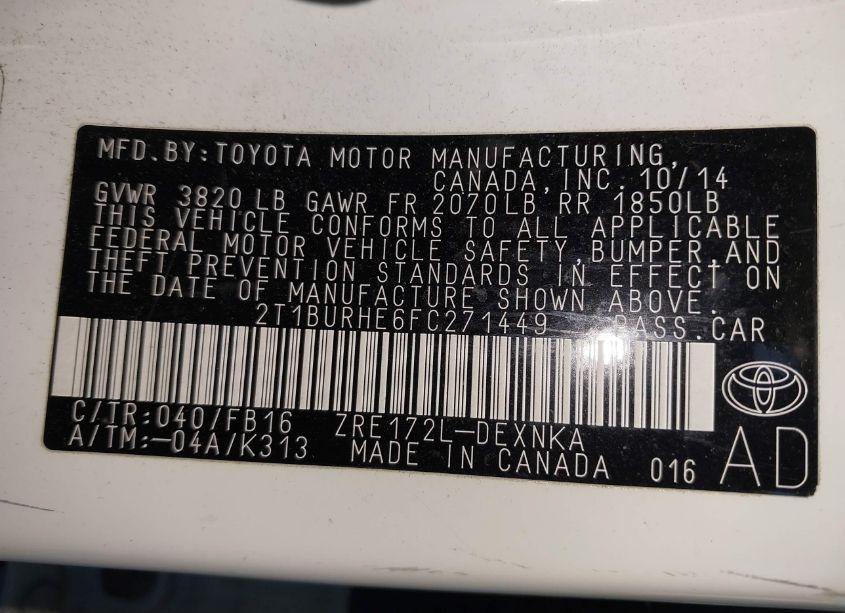 Photo 9 of 2015 Toyota Corolla LE PLUS (VIN 2T1BURHE6FC271449)