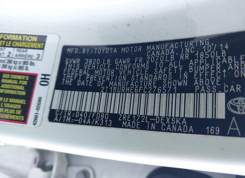 Photo 9 of 2015 Toyota Corolla S PLUS (VIN 2T1BURHE6FC276571)