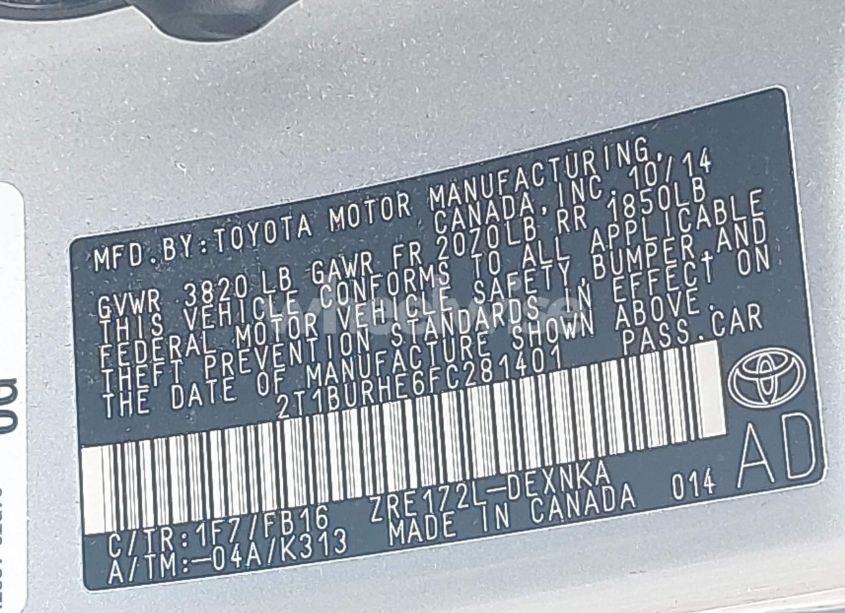 Photo 9 of 2015 Toyota Corolla LE (VIN 2T1BURHE6FC281401)