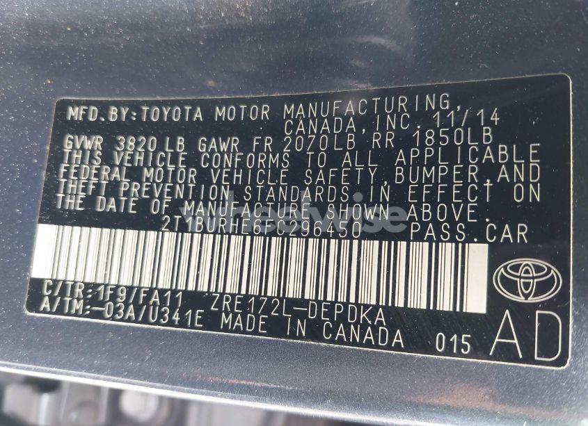 Photo 9 of 2015 Toyota Corolla L (VIN 2T1BURHE6FC296450)