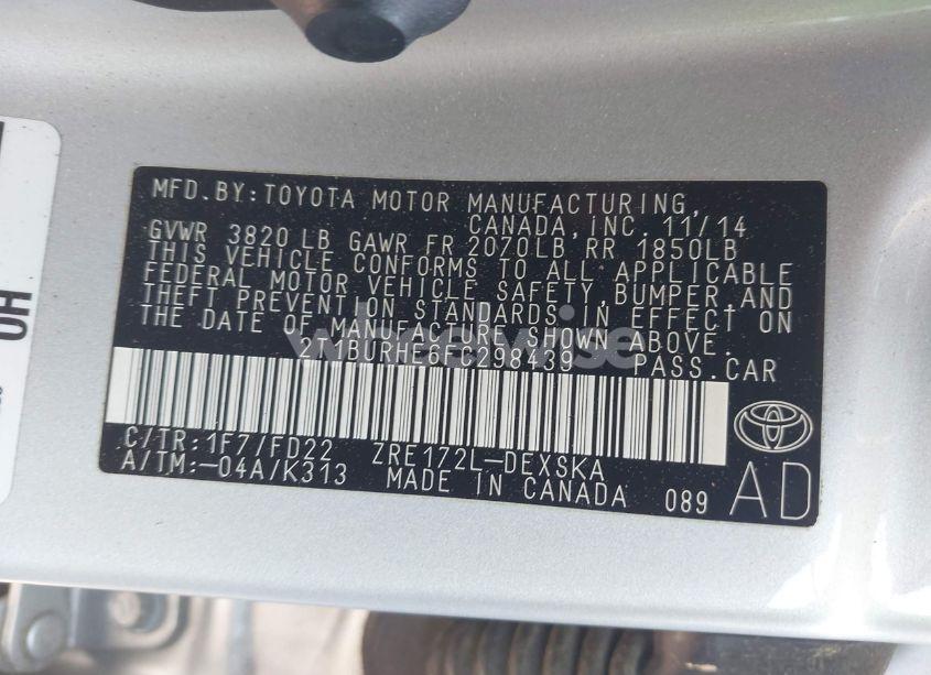 Photo 9 of 2015 Toyota Corolla S PLUS (VIN 2T1BURHE6FC298439)