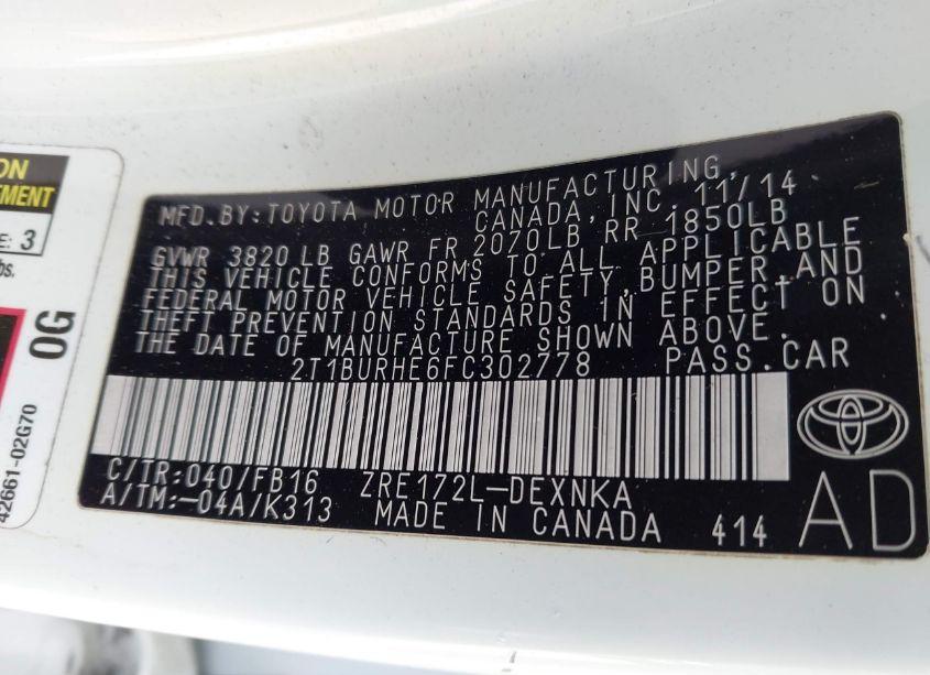 Photo 9 of 2015 Toyota Corolla LE (VIN 2T1BURHE6FC302778)