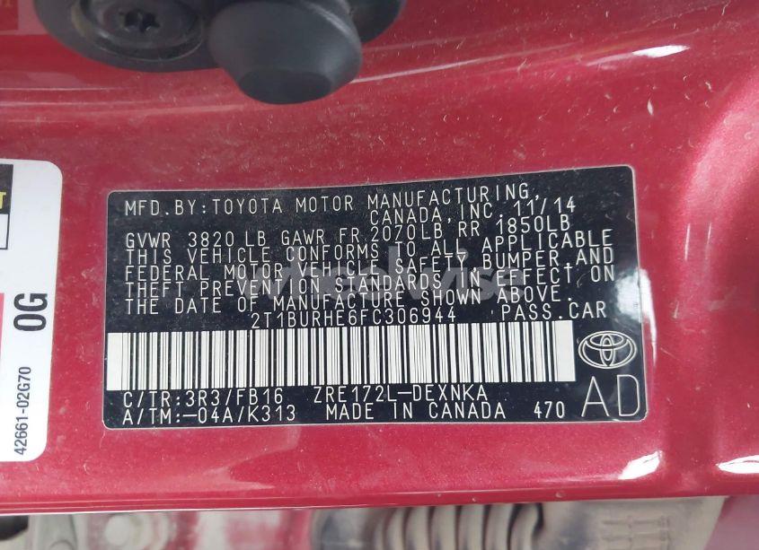 Photo 9 of 2015 Toyota Corolla LE (VIN 2T1BURHE6FC306944)