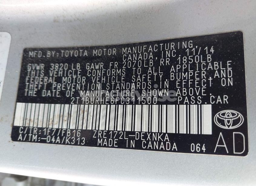 Photo 9 of 2015 Toyota Corolla LE (VIN 2T1BURHE6FC311500)