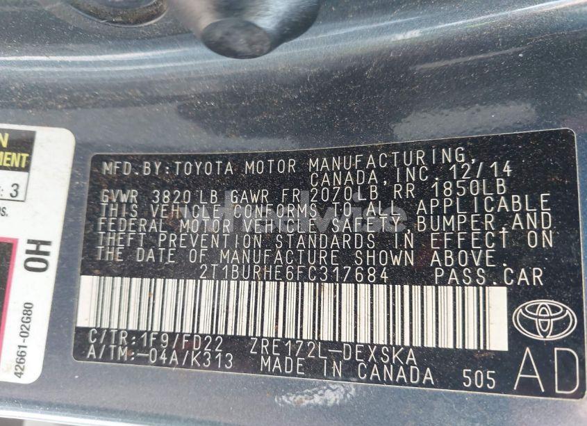 Photo 9 of 2015 Toyota Corolla S PLUS (VIN 2T1BURHE6FC317684)