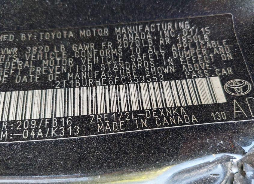Photo 9 of 2015 Toyota Corolla LE (VIN 2T1BURHE6FC353553)