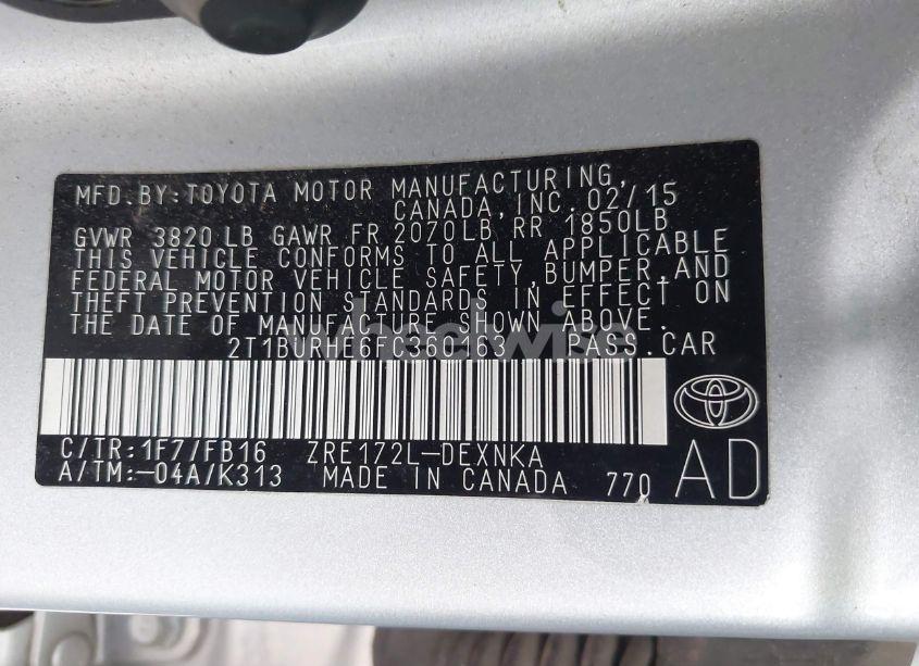 Photo 9 of 2015 Toyota Corolla LE (VIN 2T1BURHE6FC360163)