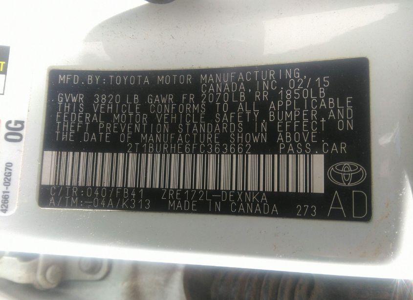 Photo 9 of 2015 Toyota Corolla LE (VIN 2T1BURHE6FC363662)