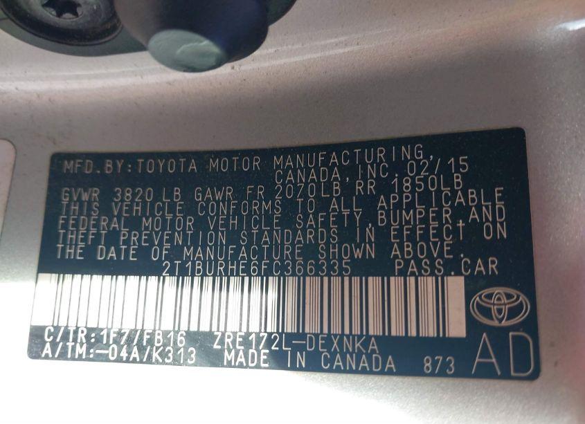 Photo 9 of 2015 Toyota Corolla LE (VIN 2T1BURHE6FC366335)