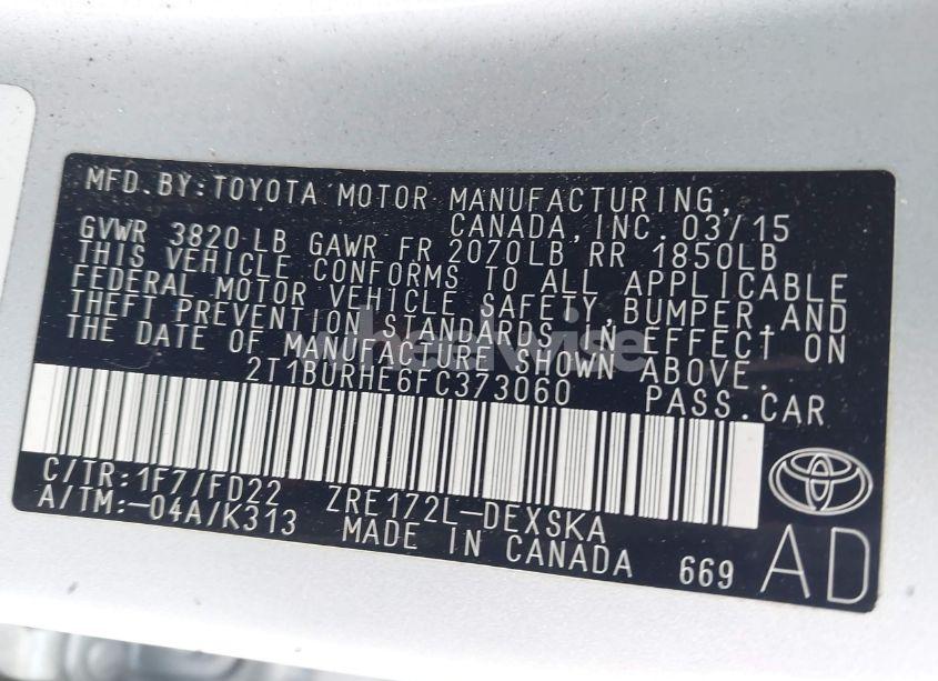 Photo 9 of 2015 Toyota Corolla S PLUS (VIN 2T1BURHE6FC373060)