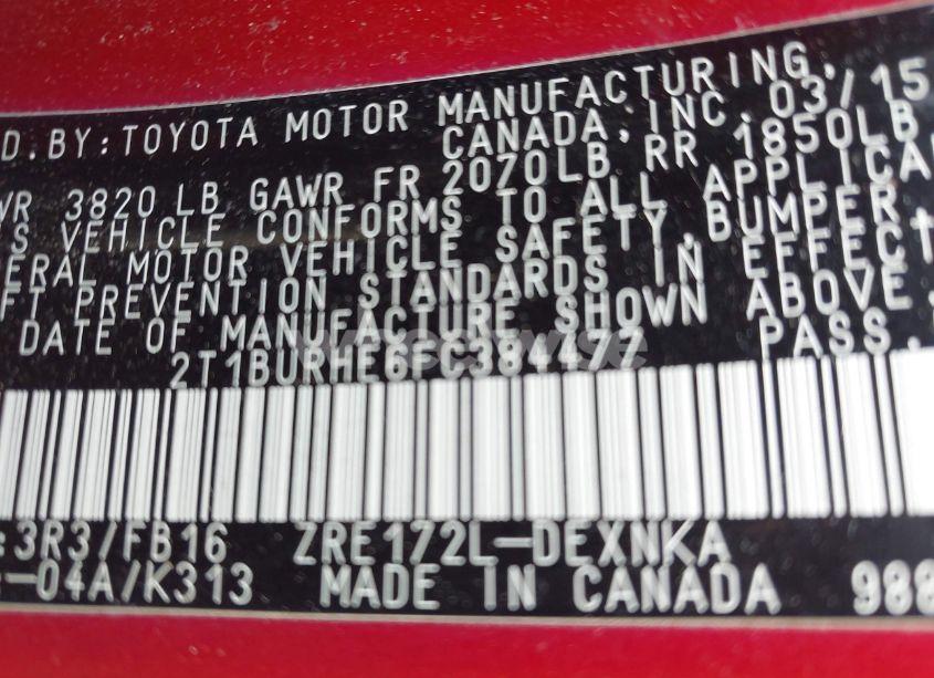 Photo 9 of 2015 Toyota Corolla LE (VIN 2T1BURHE6FC384477)