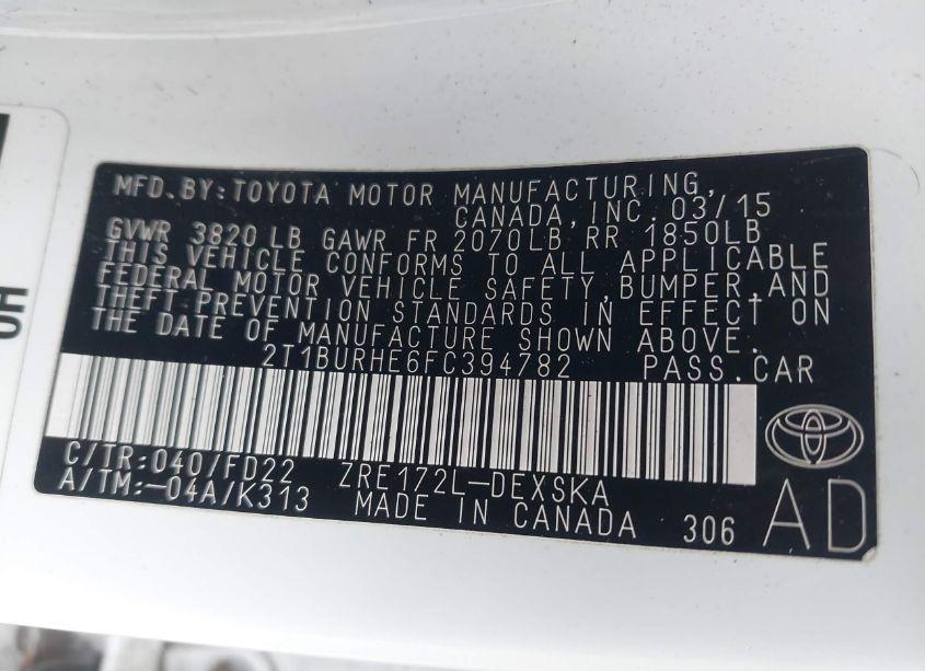 Photo 9 of 2015 Toyota Corolla S PLUS (VIN 2T1BURHE6FC394782)