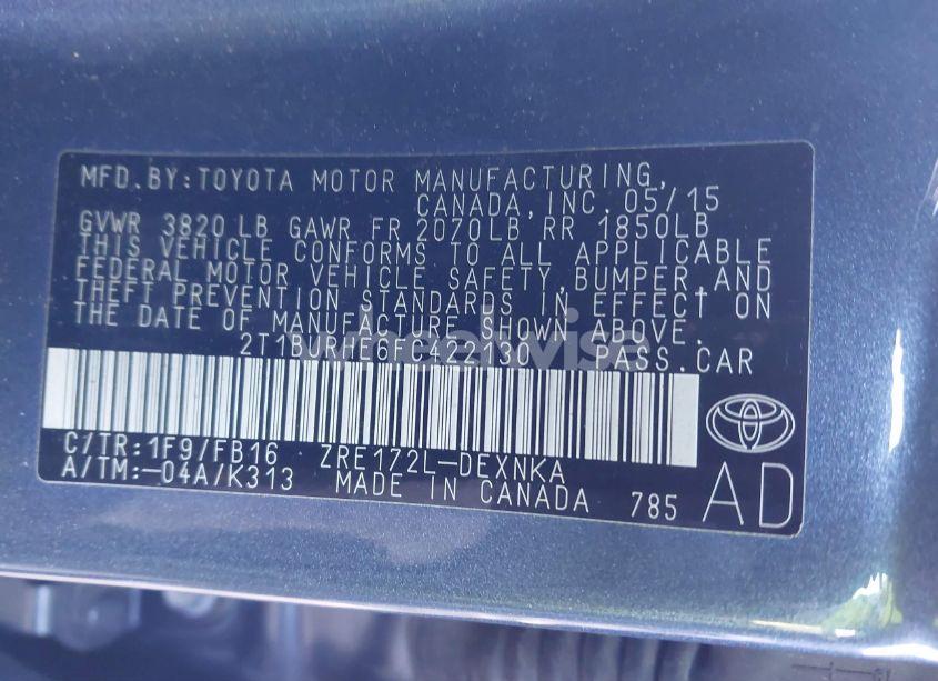 Photo 9 of 2015 Toyota Corolla LE (VIN 2T1BURHE6FC422130)