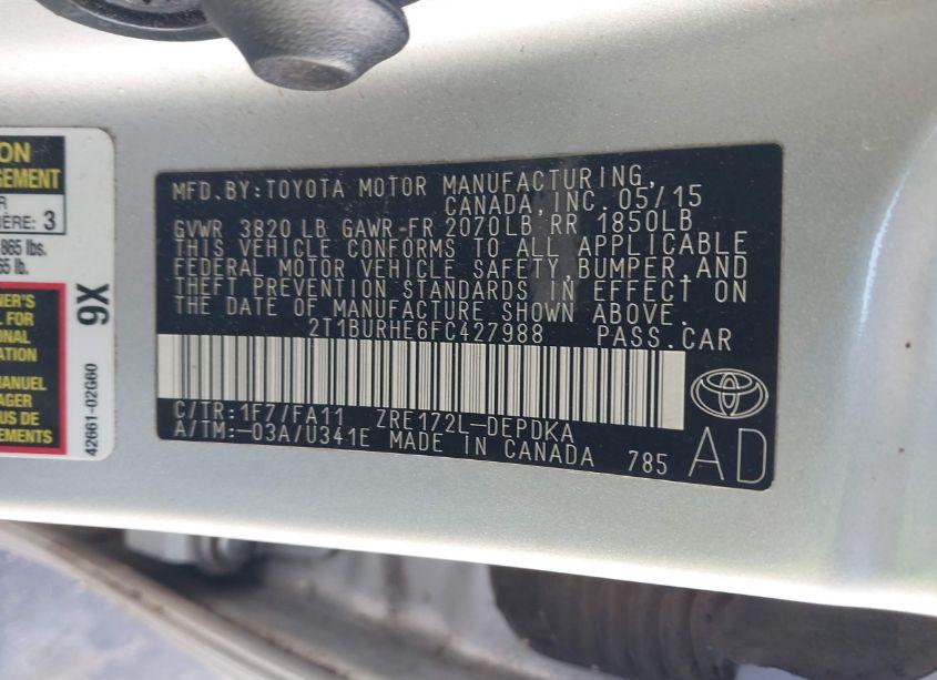 Photo 9 of 2015 Toyota Corolla L (VIN 2T1BURHE6FC427988)