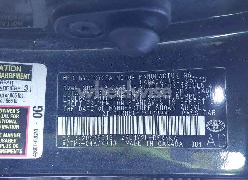 Photo 9 of 2015 Toyota Corolla LE (VIN 2T1BURHE6FC430888)