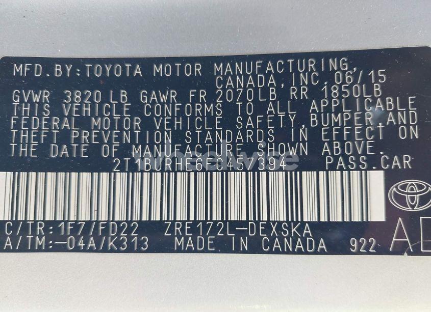 Photo 9 of 2015 Toyota Corolla S (VIN 2T1BURHE6FC457394)