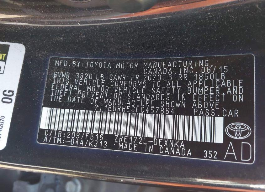 Photo 9 of 2015 Toyota Corolla LE (VIN 2T1BURHE6FC457864)