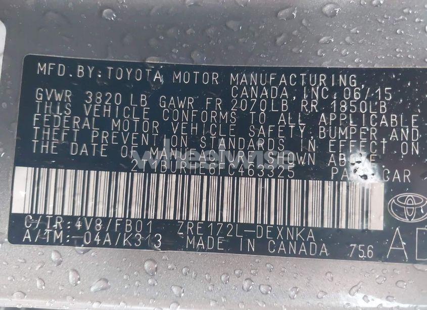 Photo 9 of 2015 Toyota Corolla LE PLUS (VIN 2T1BURHE6FC463325)