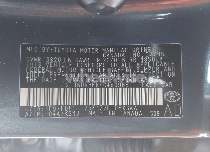 Photo 9 of 2015 Toyota Corolla S PLUS (VIN 2T1BURHE6FC480965)