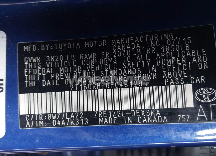 Photo 9 of 2015 Toyota Corolla S PREMIUM (VIN 2T1BURHE6FC481291)