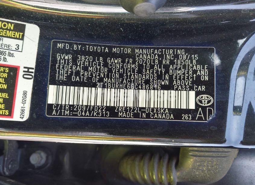 Photo 9 of 2016 Toyota Corolla S PLUS (VIN 2T1BURHE6GC486816)