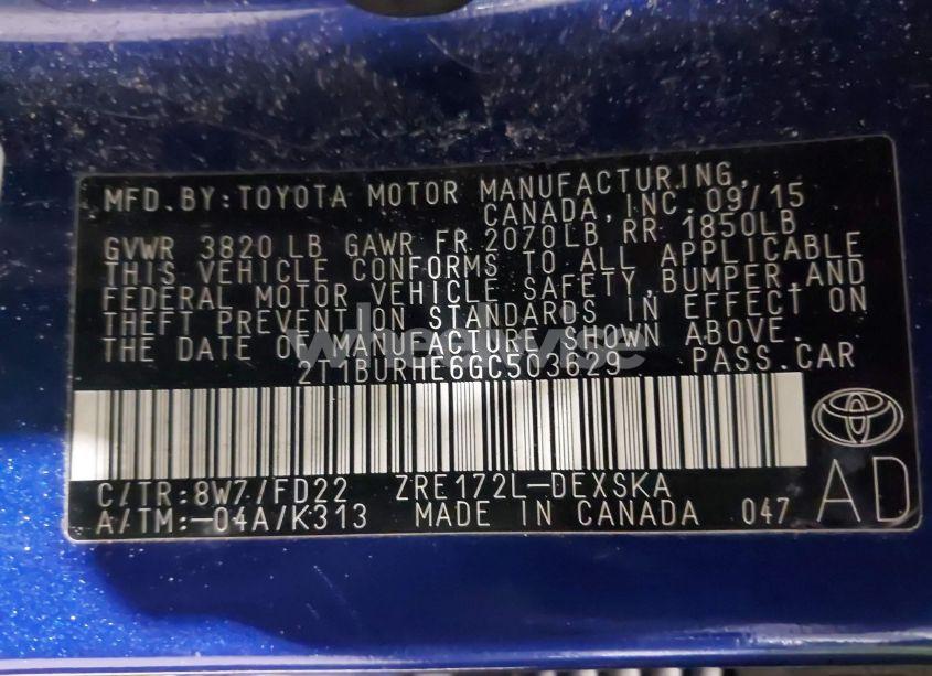 Photo 9 of 2016 Toyota Corolla S PLUS (VIN 2T1BURHE6GC503629)