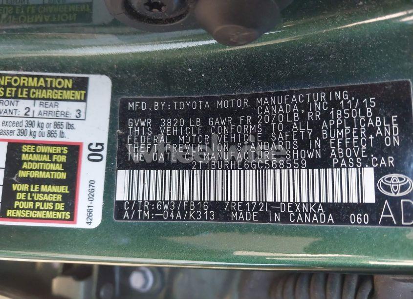 Photo 9 of 2016 Toyota Corolla LE (VIN 2T1BURHE6GC568559)