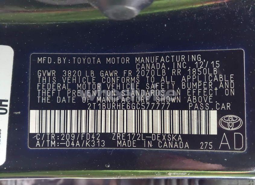 Photo 9 of 2016 Toyota Corolla S PLUS (VIN 2T1BURHE6GC577777)