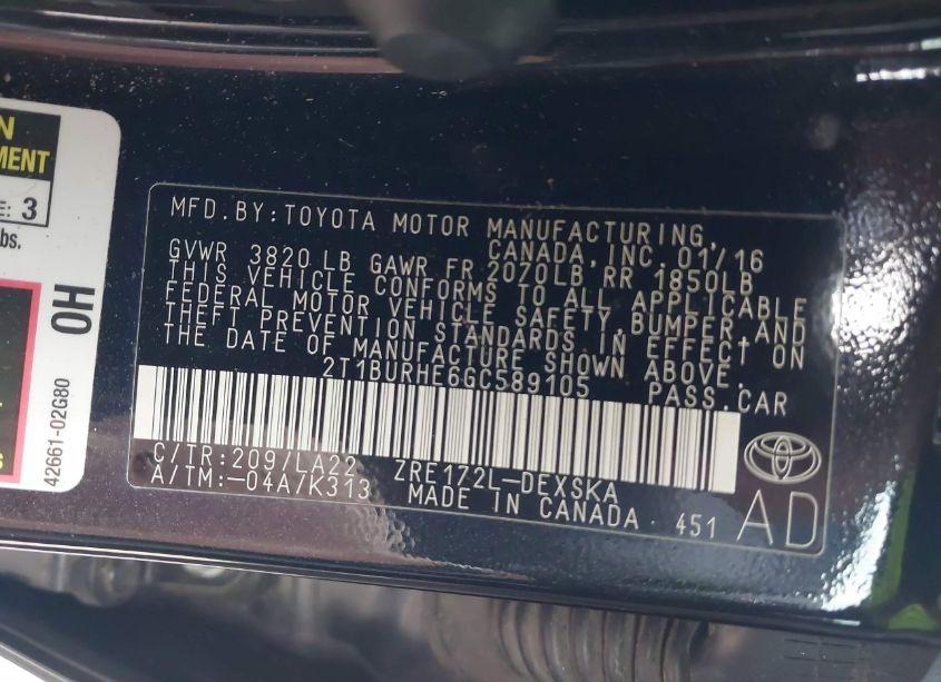 Photo 9 of 2016 Toyota Corolla S PREMIUM (VIN 2T1BURHE6GC589105)