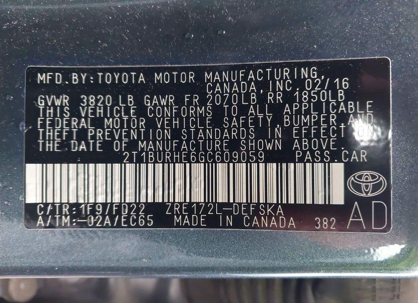 Photo 9 of 2016 Toyota Corolla S PLUS (VIN 2T1BURHE6GC609059)