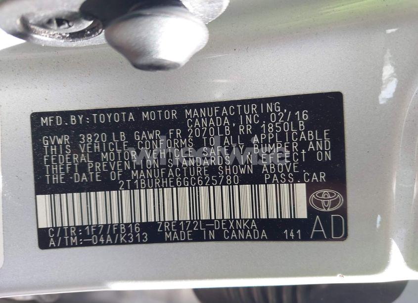 Photo 9 of 2016 Toyota Corolla LE (VIN 2T1BURHE6GC625780)