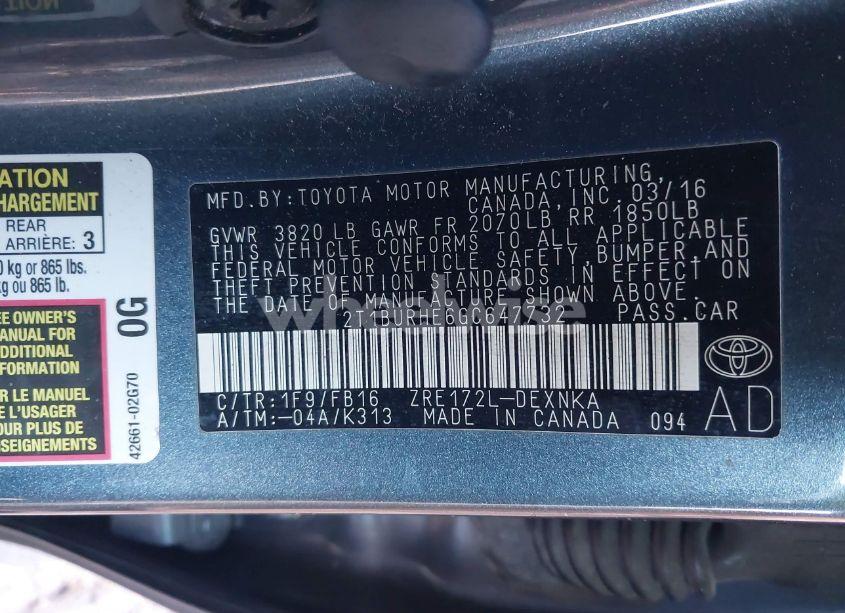 Photo 9 of 2016 Toyota Corolla LE (VIN 2T1BURHE6GC647732)