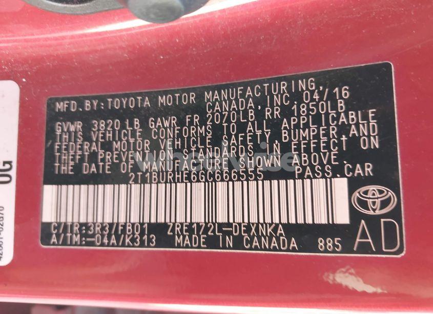 Photo 9 of 2016 Toyota Corolla LE (VIN 2T1BURHE6GC666555)